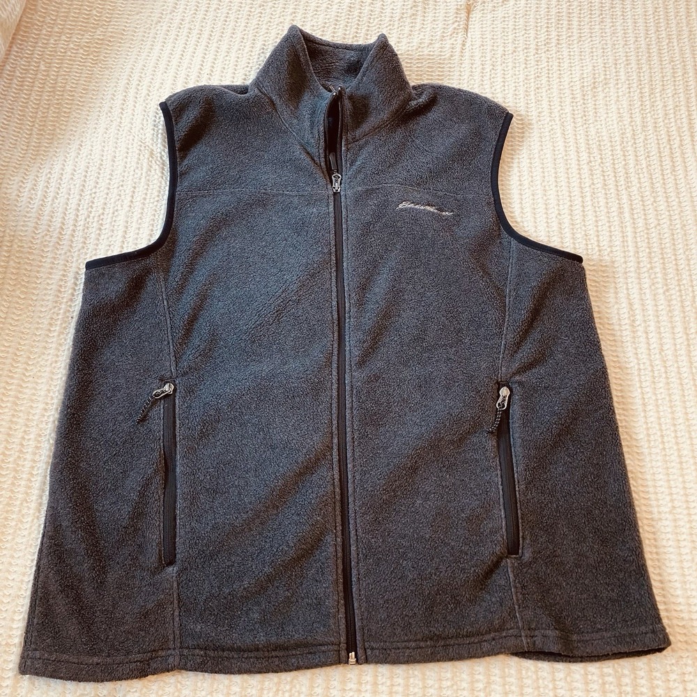 Eddie Bauer Vest Jacket Men's‎ Size L Gray Full Zip Pockets Collard